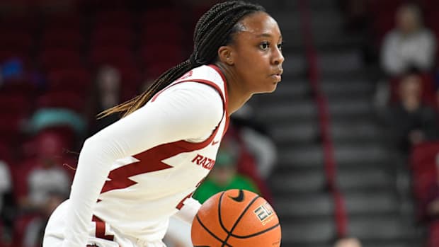 Arkansas Razorbacks Samara Spencer against Louisiana Tech in WNIT on Thursday night.